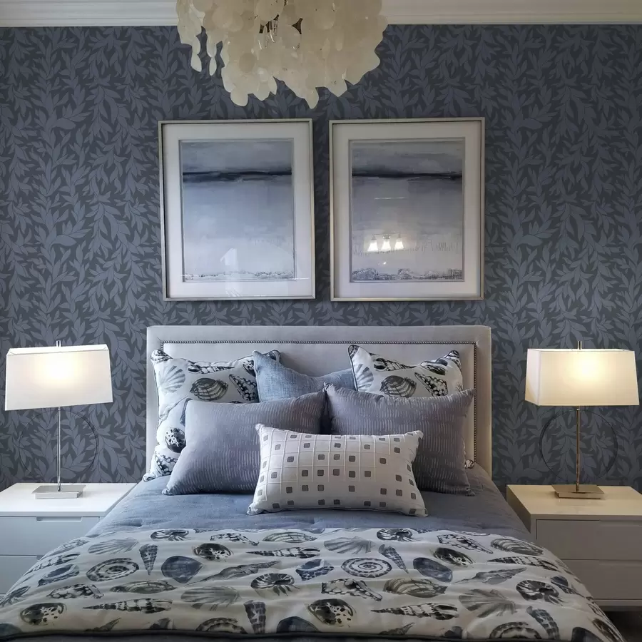 carta da parati Sfondo blu grafite e foglie blu, tratto strutturato nr. a00616v2