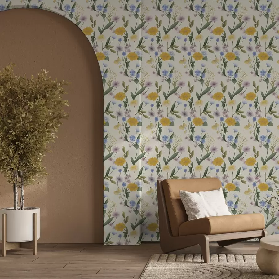 carta da parati Delicato mix di fiori di campo dai toni pastello nr. a00624
