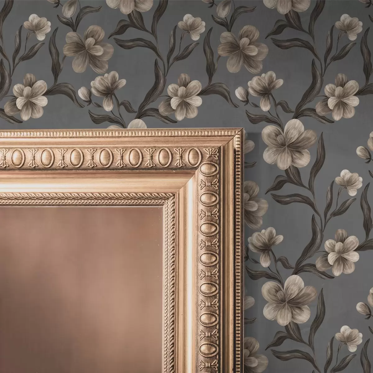 Carta da parati Fiori beige su sfondo grigio grafite a00626v4