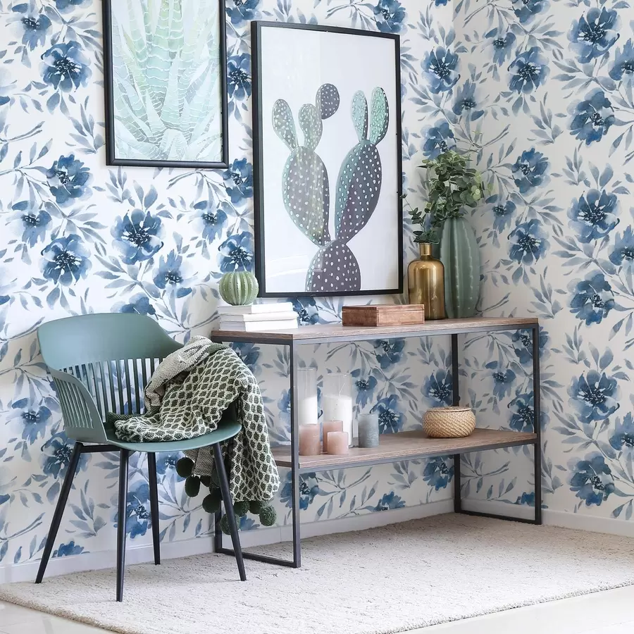 carta da parati Peonie indaco acquerellate su sfondo bianco nr. a00641