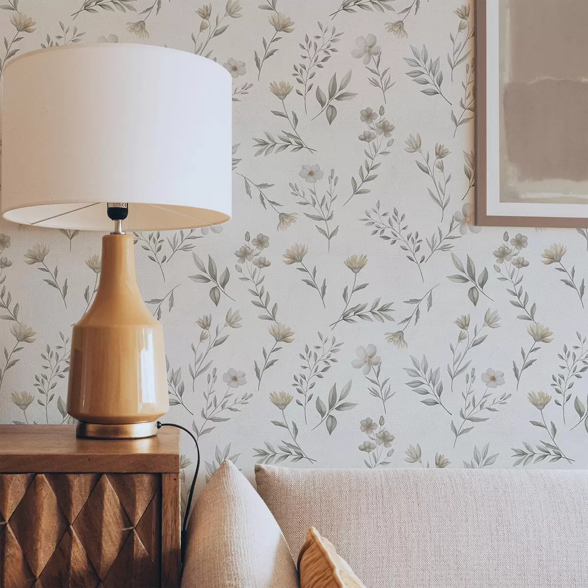 Carta da parati Piccoli ramoscelli e fiori acquerellati su sfondo chiaro a00665