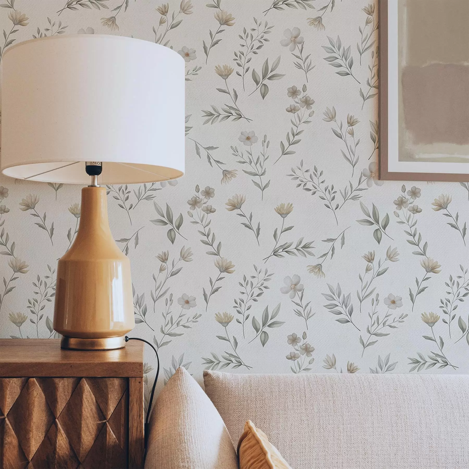 carta da parati Piccoli ramoscelli e fiori acquerellati su sfondo chiaro nr. a00665