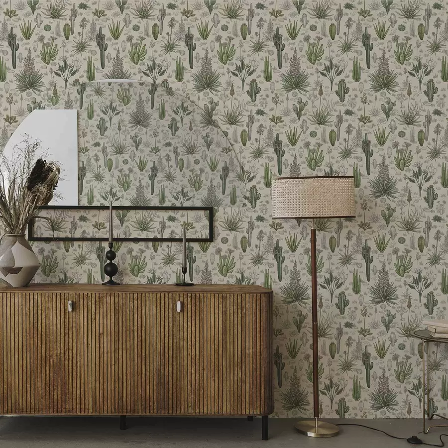 carta da parati Cactus e piante grasse su uno sfondo caldo, stampa dettagliata nr. a00666