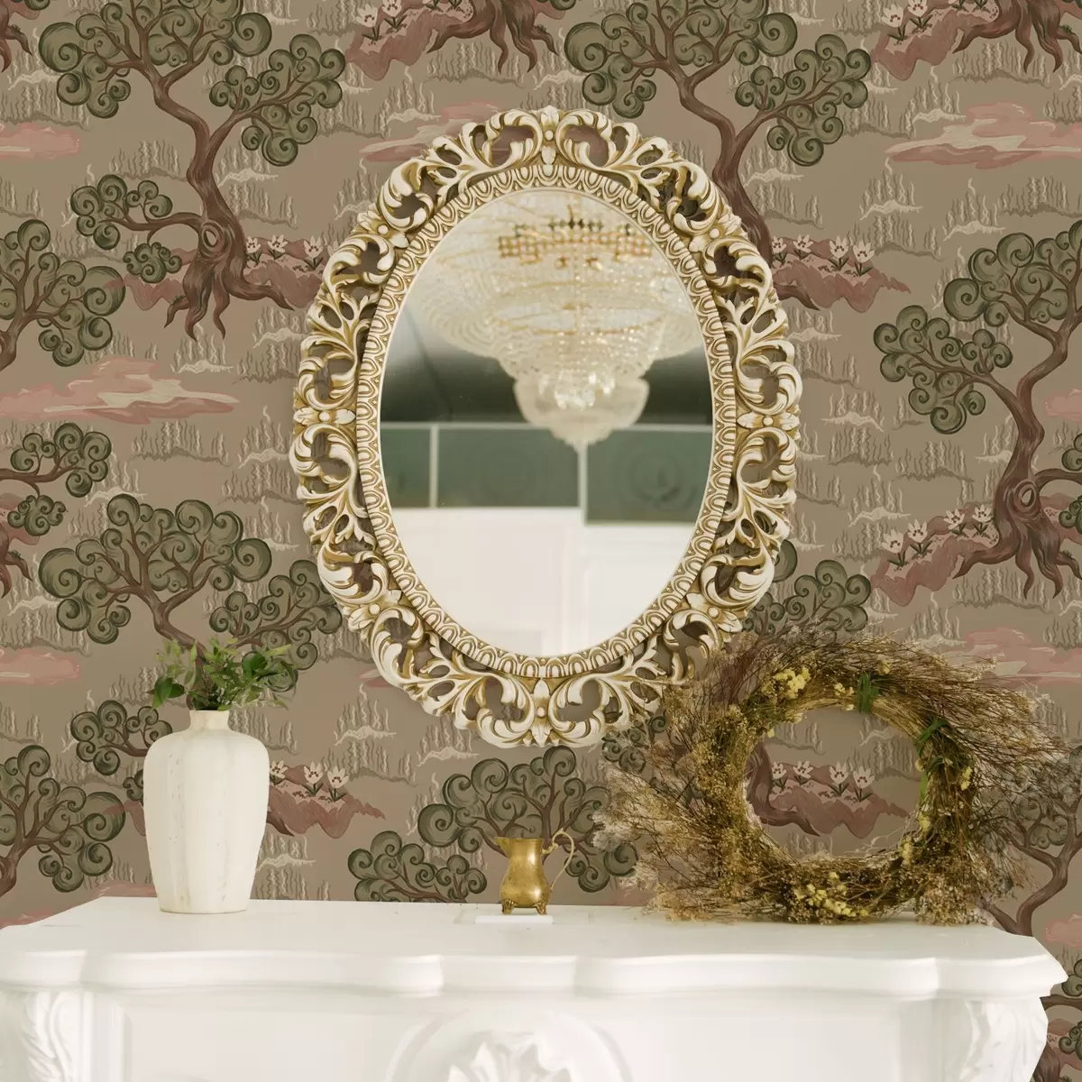 Carta da parati Paesaggio orientale con alberi stravaganti su uno sfondo sabbioso a00715