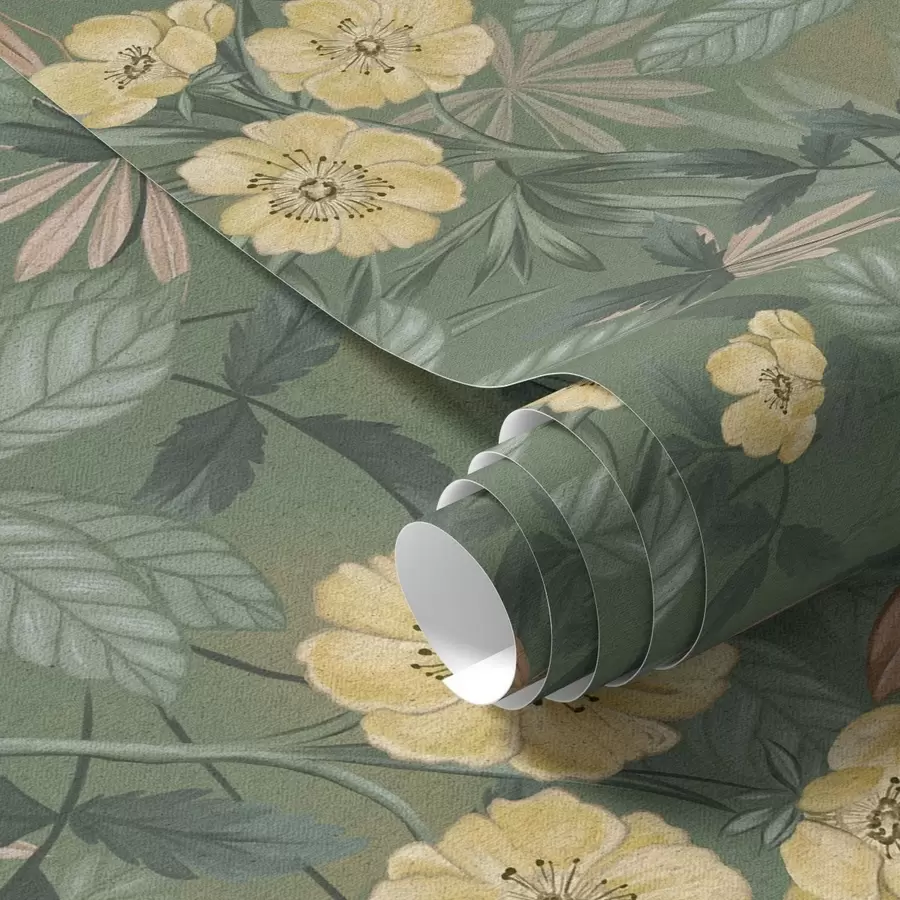 carta da parati Fiori gialli tra foglie verdi nr. a00718