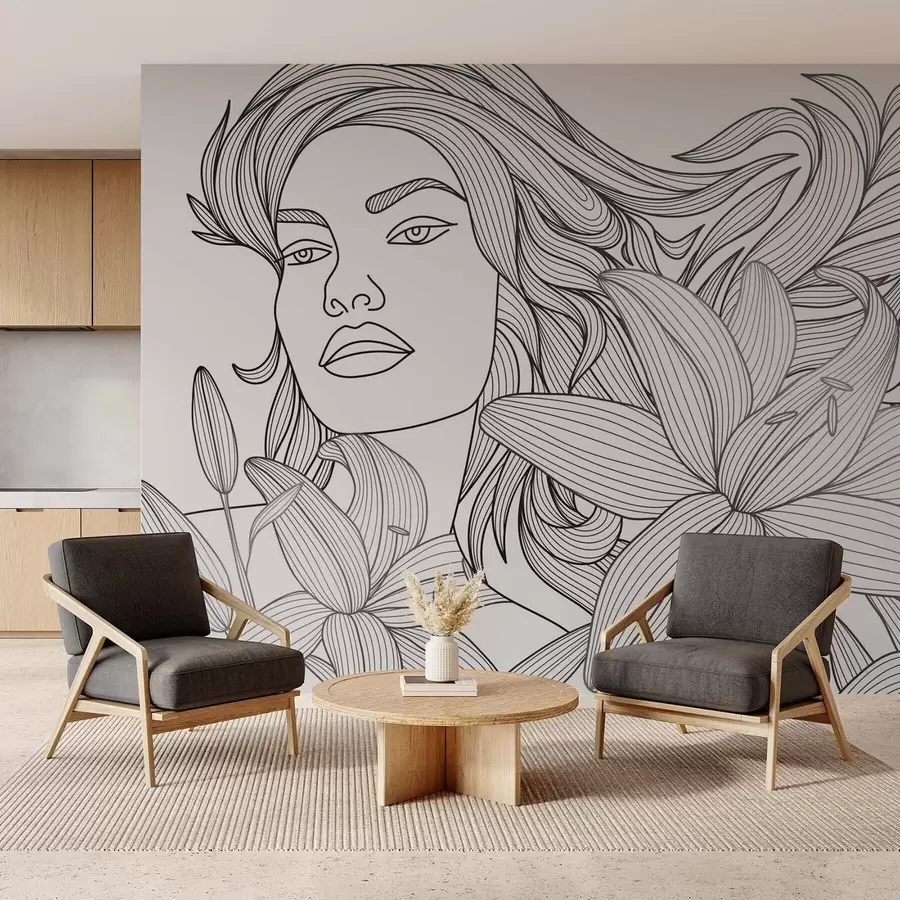 carta da parati Ritratto di una ragazza tra i fiori di giglio nr. w04689