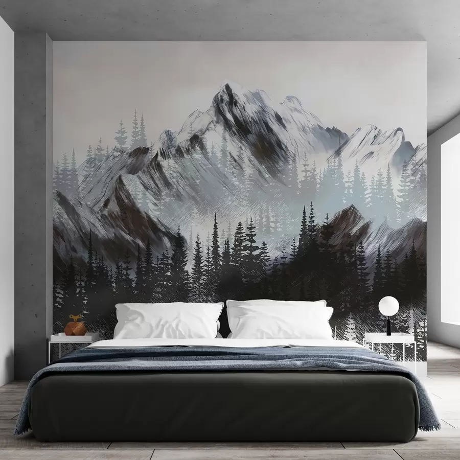Carta da parati nature Montagne e foreste di conifere 