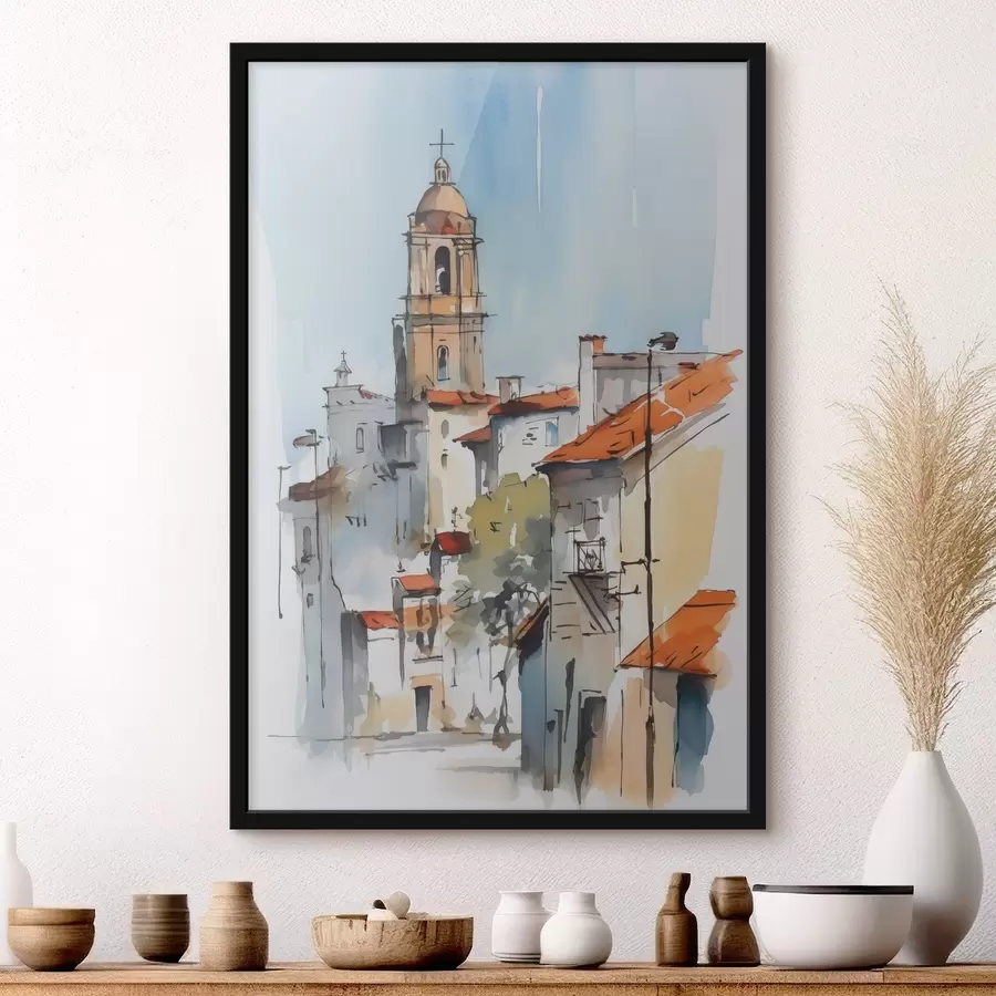 carta da parati Acquerello che imita il paesaggio urbano nr. f46120