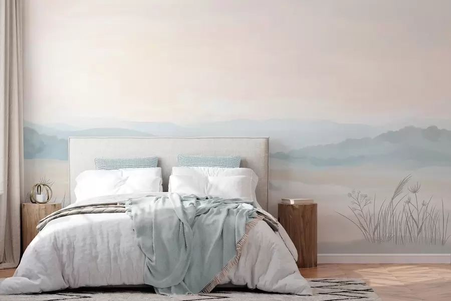 Carta da parati nature paesaggio leggero e minimalista in stile pittorico 