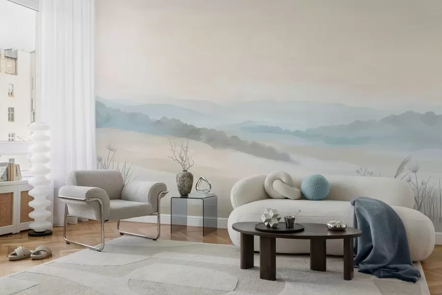 Carta da parati nature paesaggio leggero e minimalista in stile pittorico 