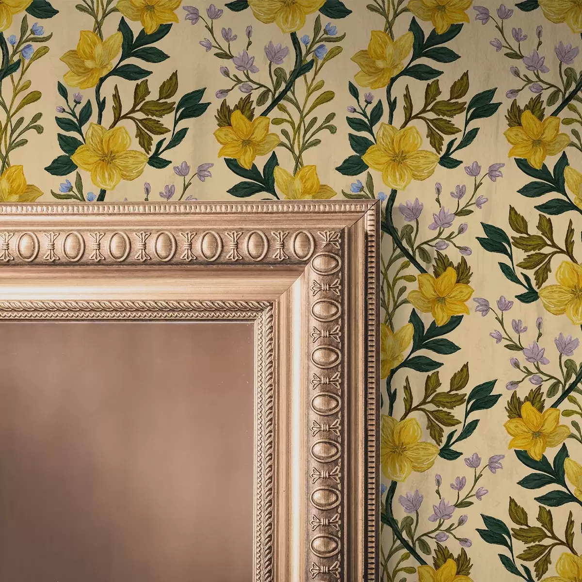 Carta da parati Fiori gialli in ghirlande verticali su sfondo color crema a00632