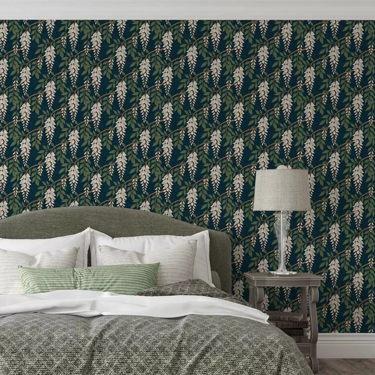 Carta da parati Glicine color avorio su sfondo verde acqua intenso a00694v1