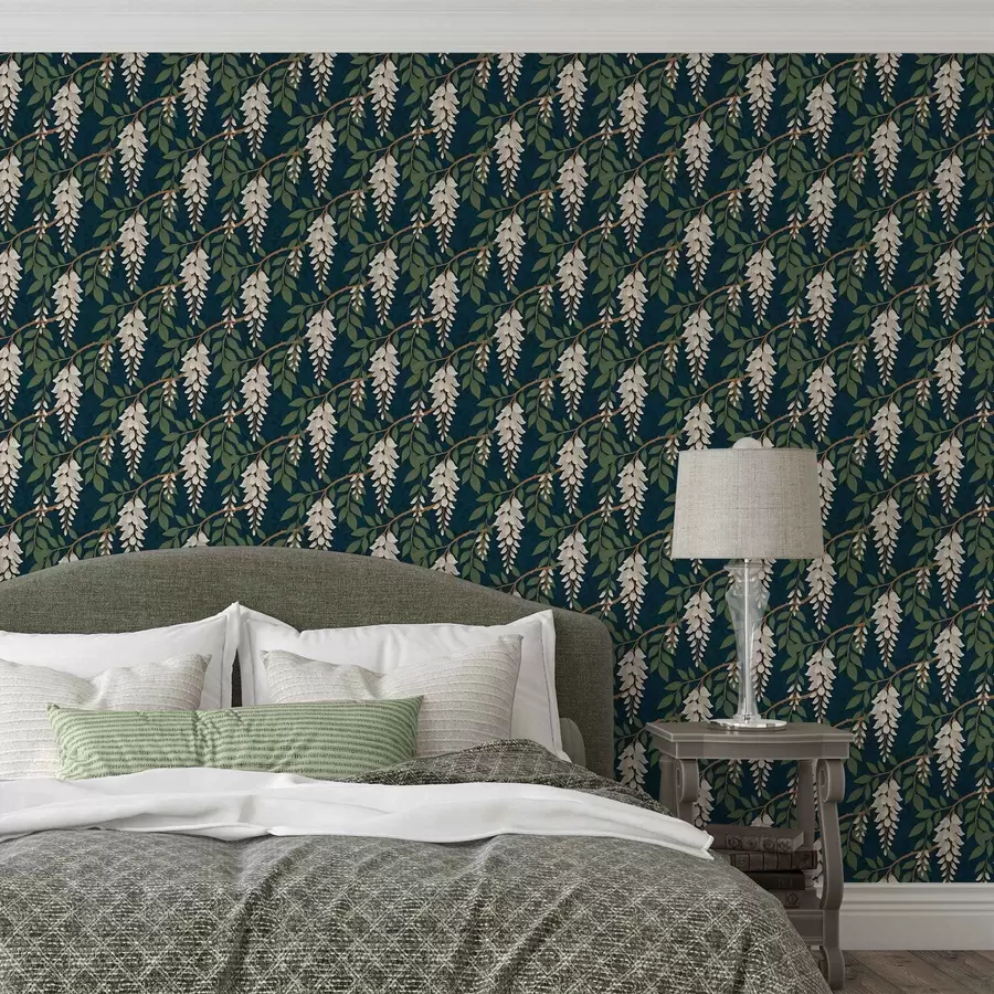 carta da parati Glicine color avorio su sfondo verde acqua intenso nr. a00694v1