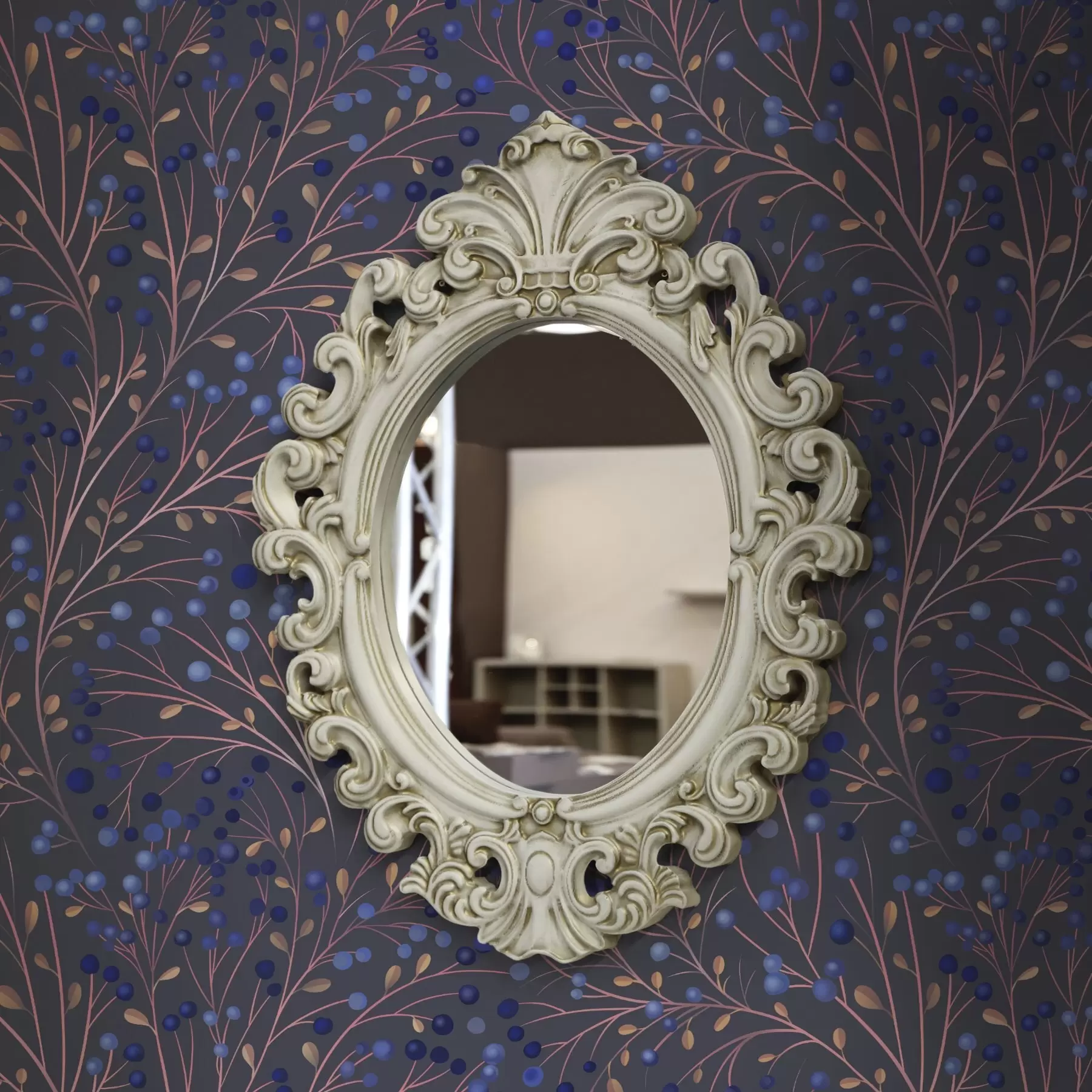 carta da parati Rami rosa-marroni e bacche blu su sfondo grafite nr. a00787