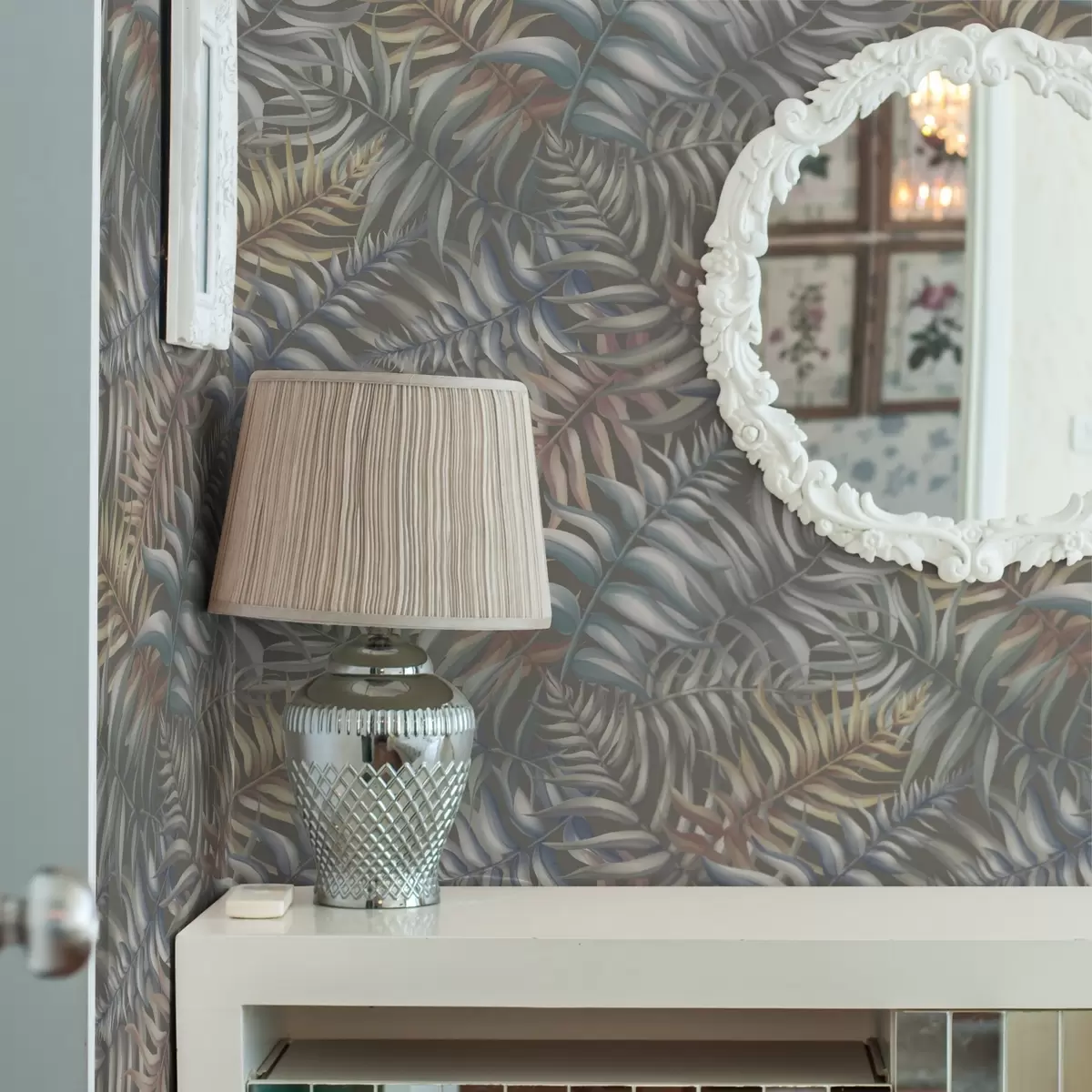 Carta da parati Foglie di palma sovrapposte in tonalità tenui a00789