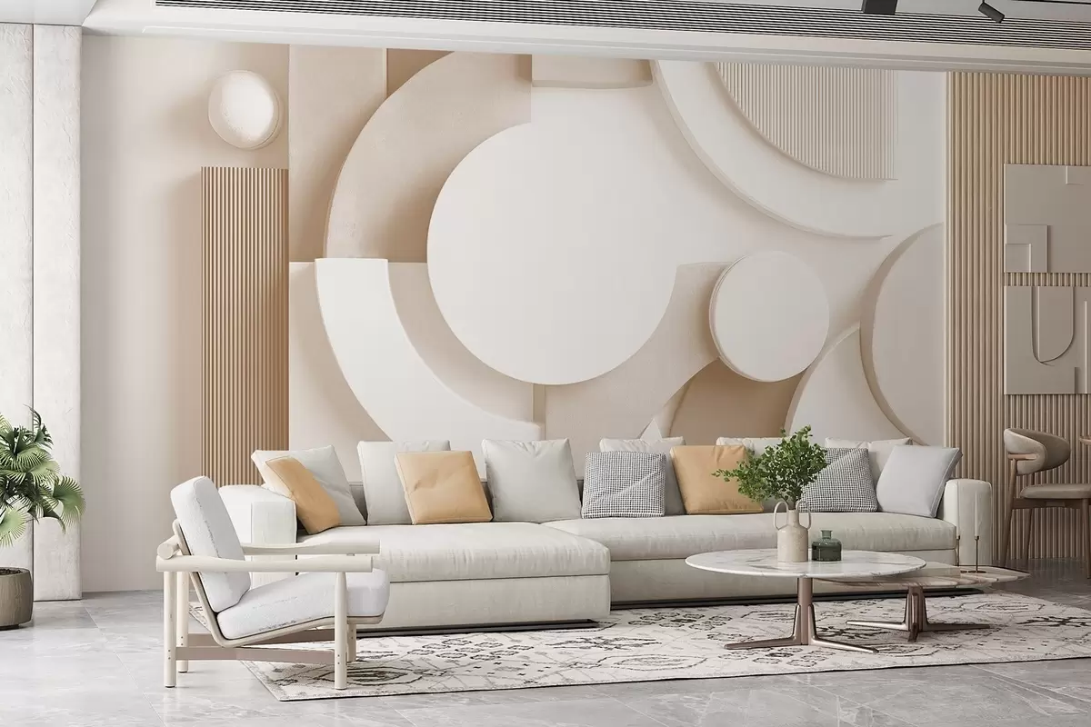 carta da parati Astrazione volumetrica moderna nei toni del beige nr. w09441v1