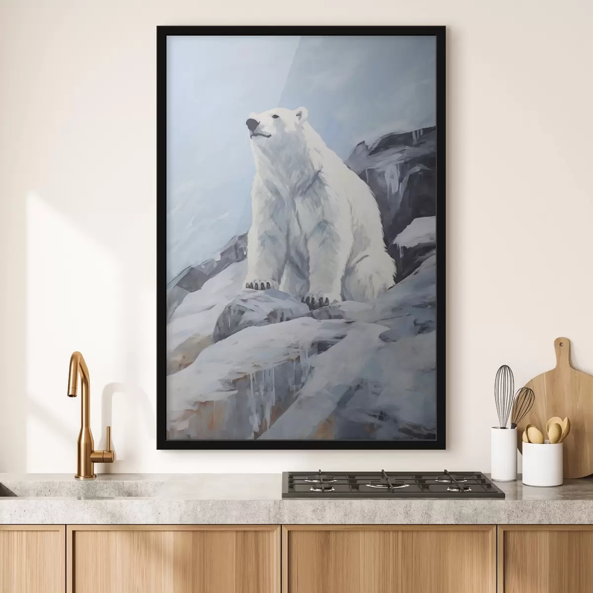 Poster Un orso è seduto su un lastrone di ghiaccio f46199