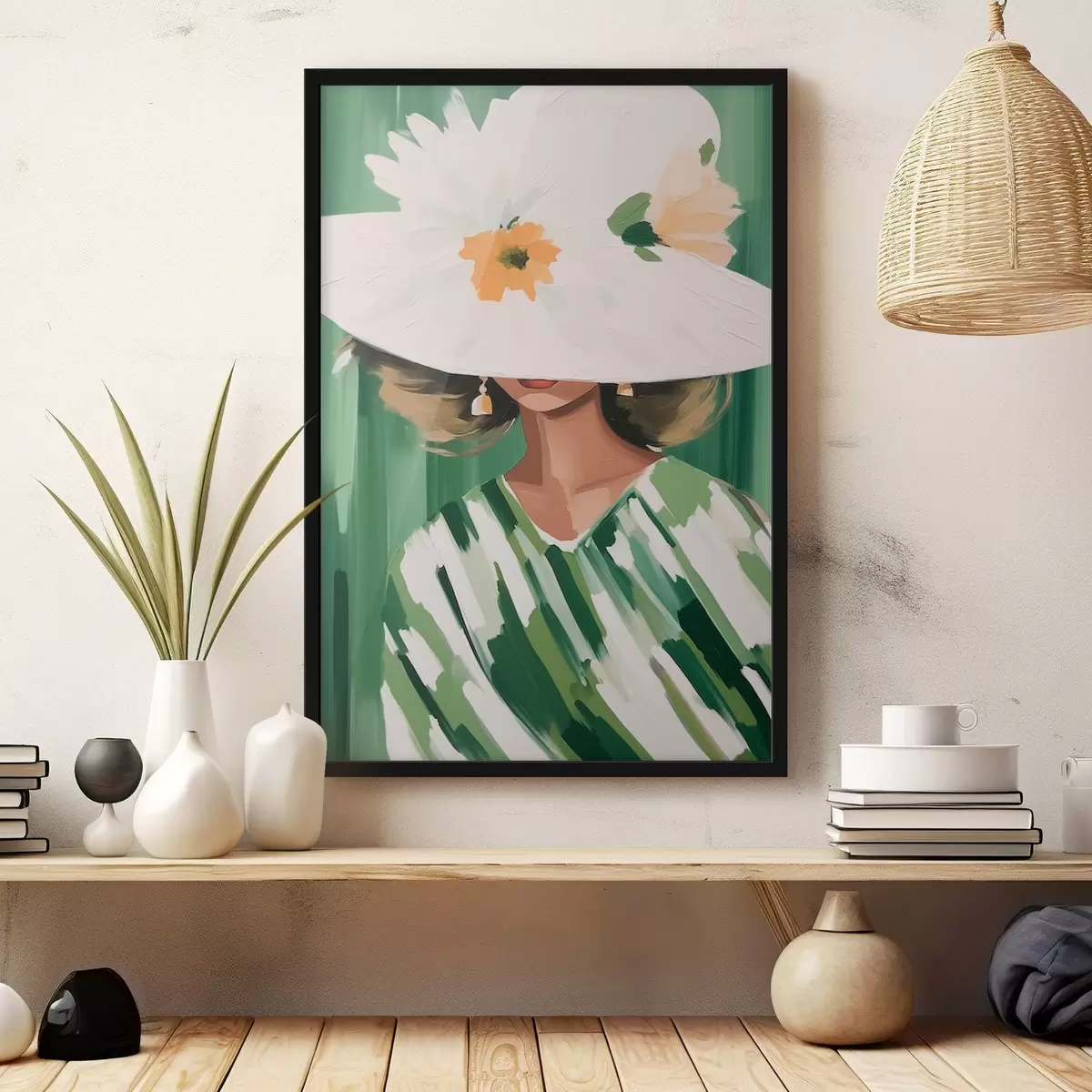Poster Donna con cappello e fiori f46240