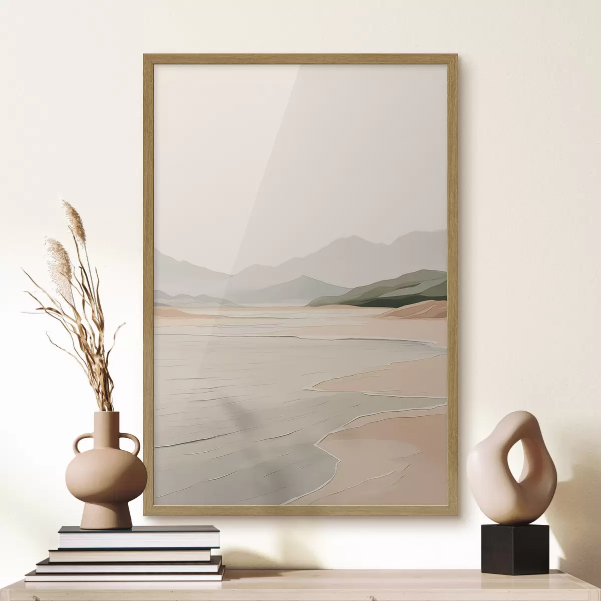 Poster Paesaggio minimalista con montagne e costa f46248