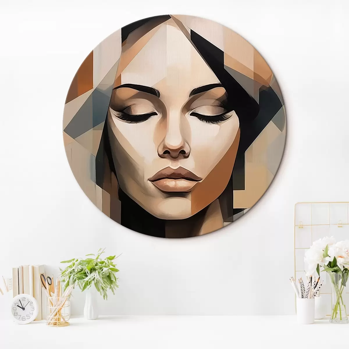Quadri rotondi Ritratto femminile geometrico r46220