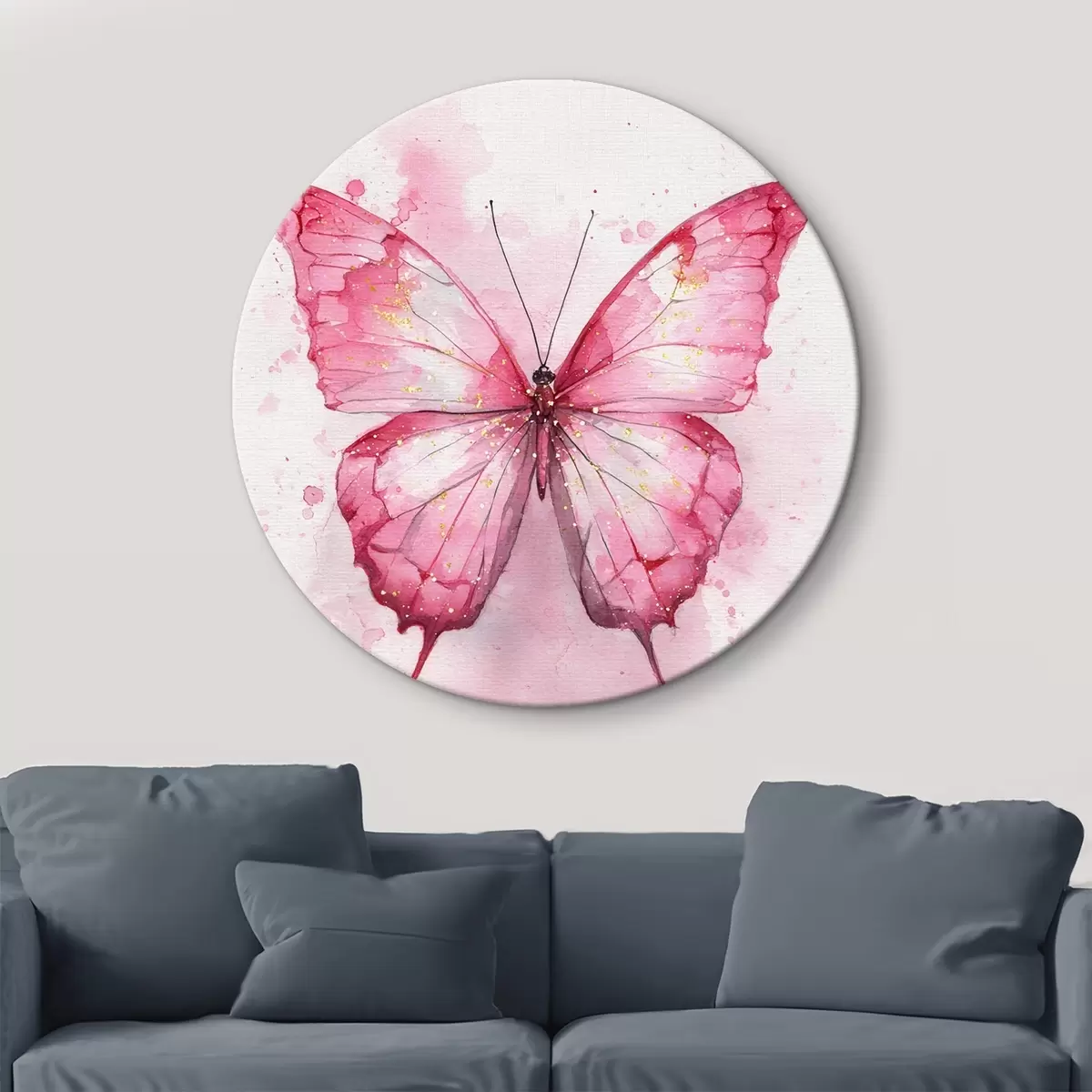 Quadri rotondi Delicata farfalla su sfondo acquerellato r46077