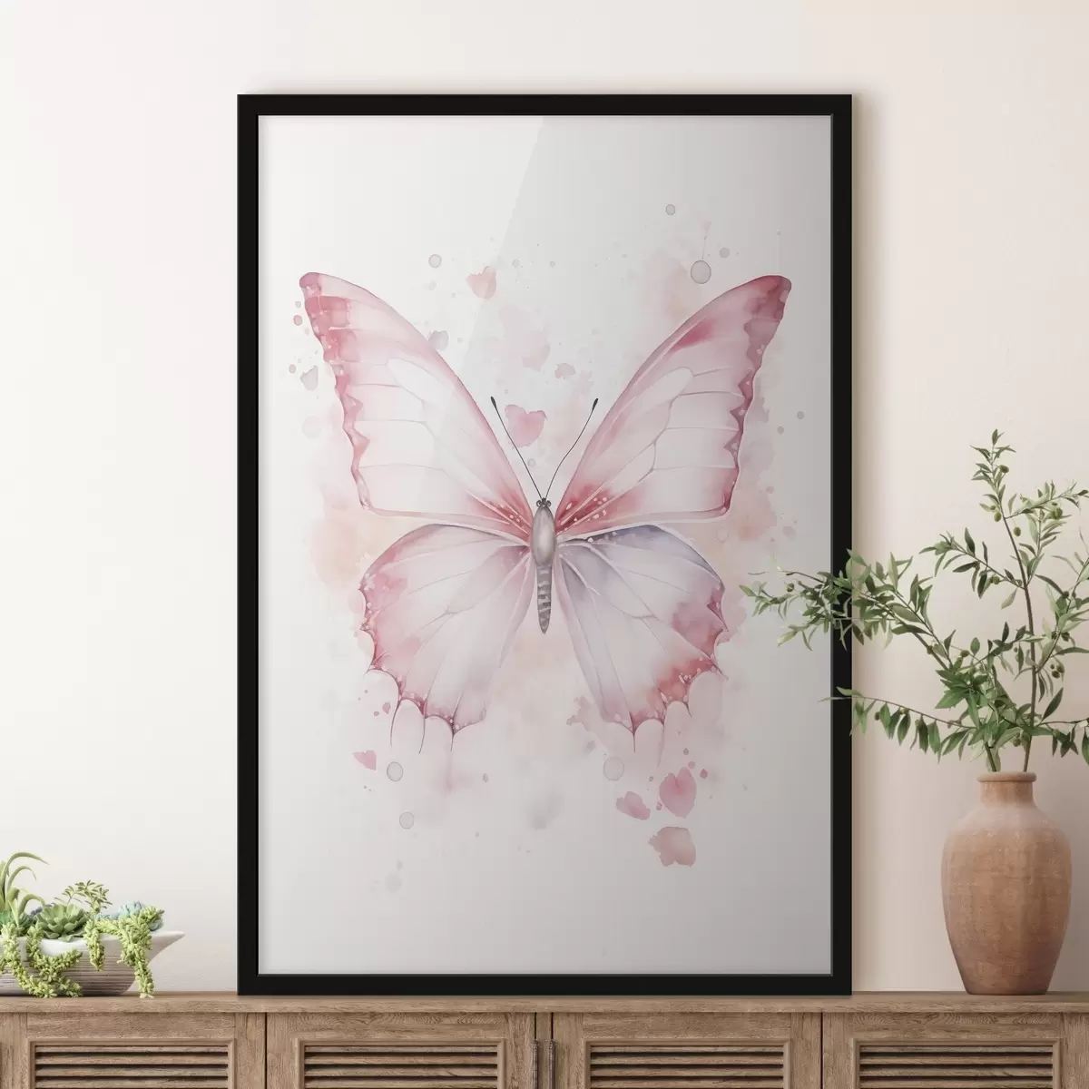 Poster Farfalla rosa, tecnica ad acquerello f46073