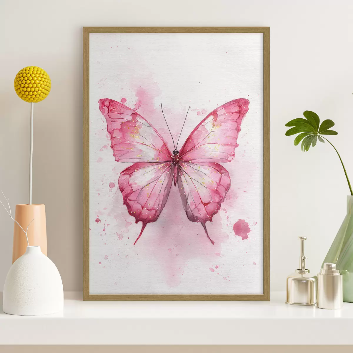 Poster Delicata farfalla su sfondo acquerellato f46077