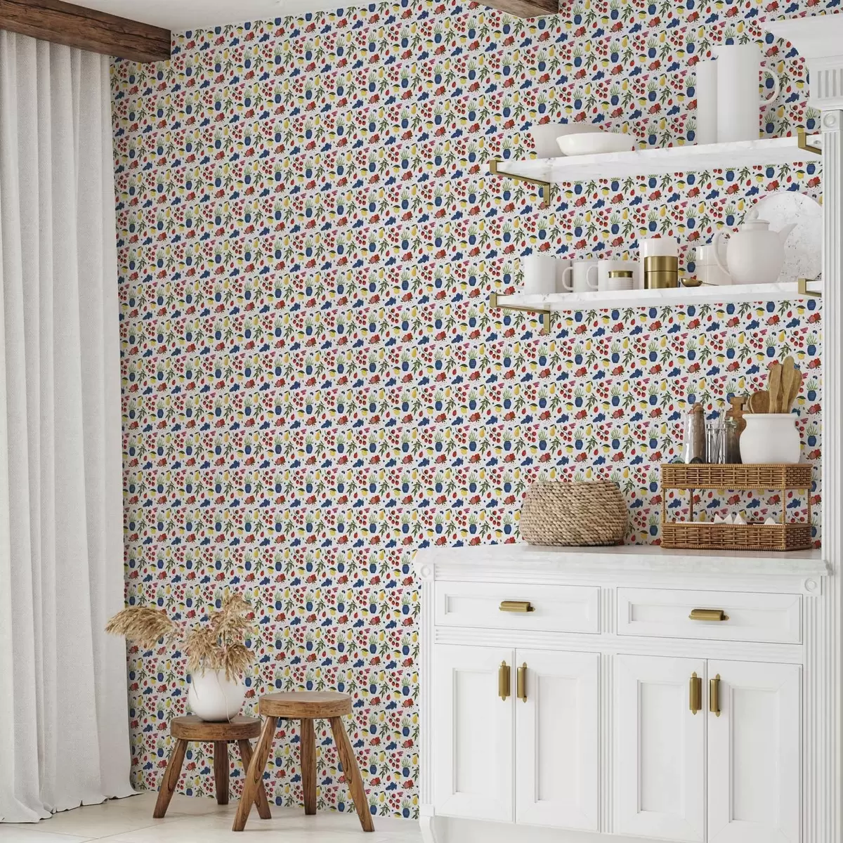 Carta da parati Motivo botanico con frutta dai colori vivaci su sfondo bianco a00637v1