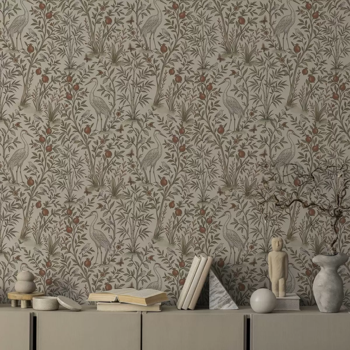 Carta da parati Uccelli tra i melograni in un ambiente naturale a00699