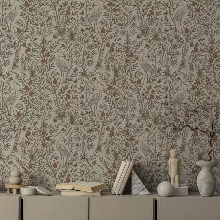 carta da parati Uccelli tra i melograni in un ambiente naturale nr. a00699