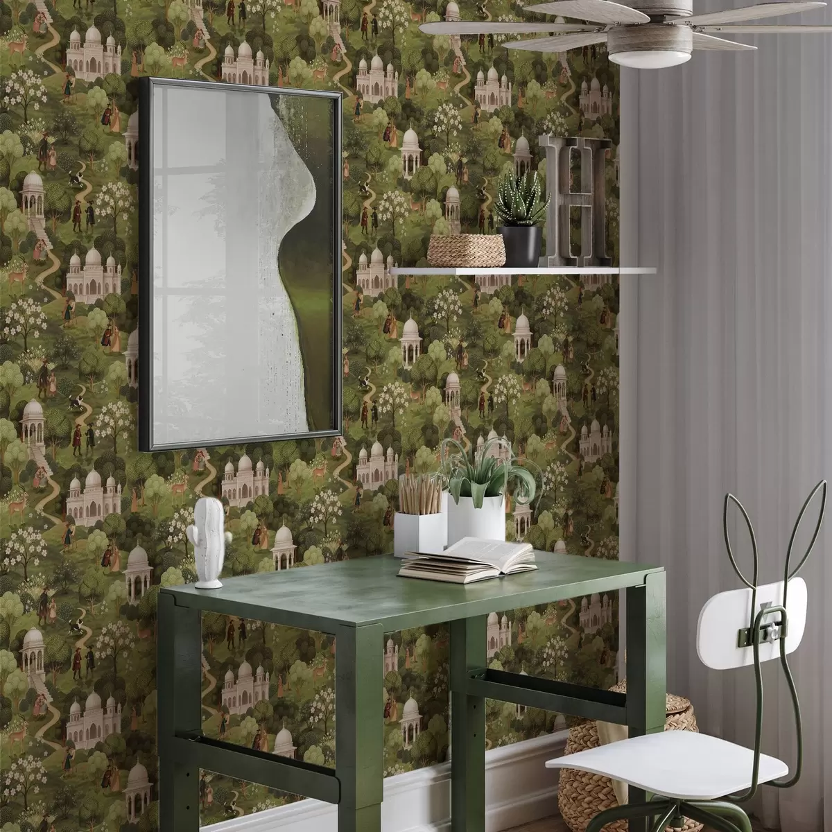 Carta da parati Scena di un parco con alberi e architettura in stile paesaggistico a00705