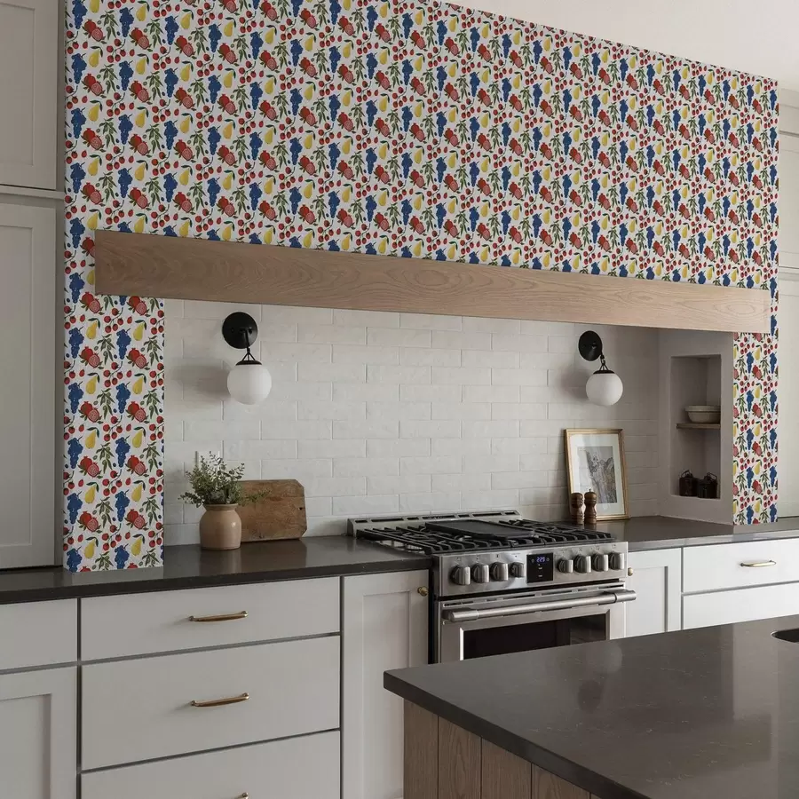 carta da parati Frutta succosa: melograni, uva, pere su sfondo bianco nr. a00801