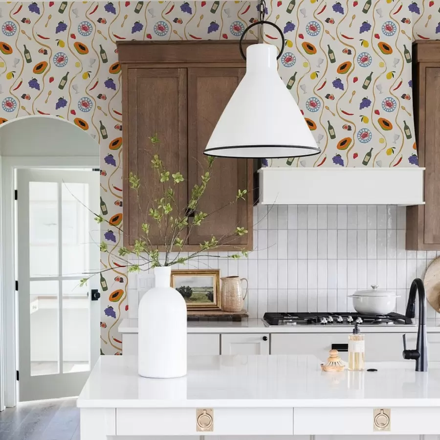 carta da parati Bottiglie, papaya, limoni e spezie su sfondo chiaro nr. a00802