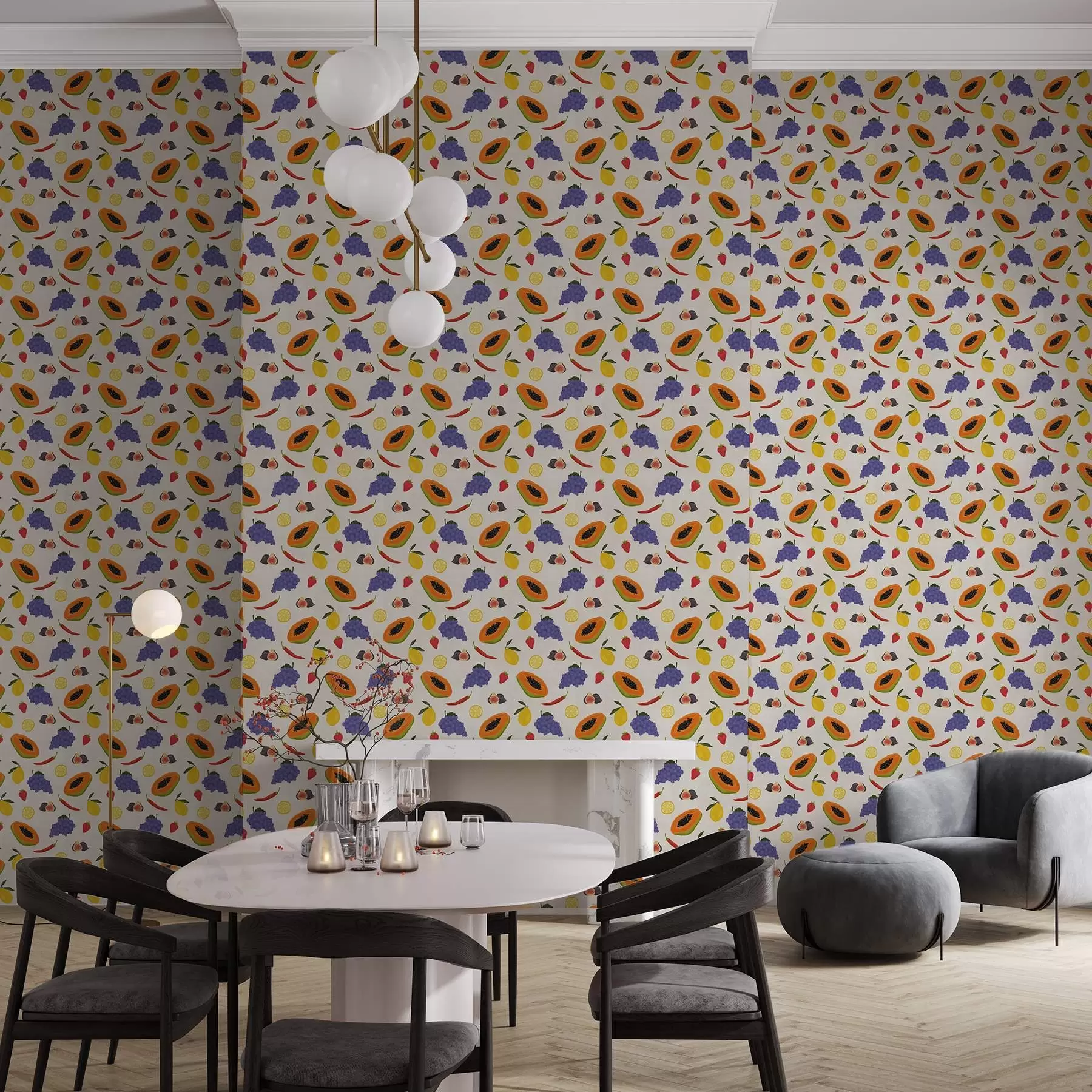 carta da parati Papaya, uva e limoni: un mix di frutta dai colori vivaci nr. a00803