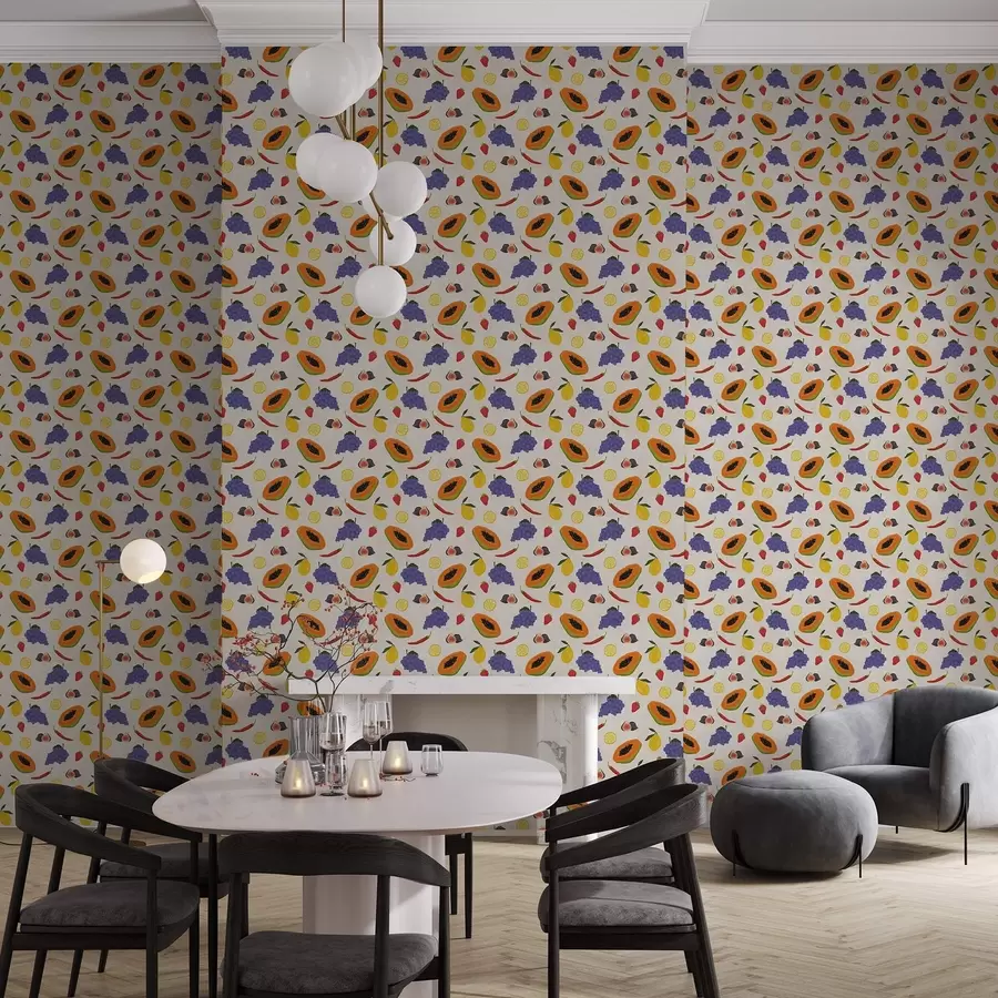 carta da parati Papaya, uva e limoni: un mix di frutta dai colori vivaci nr. a00803