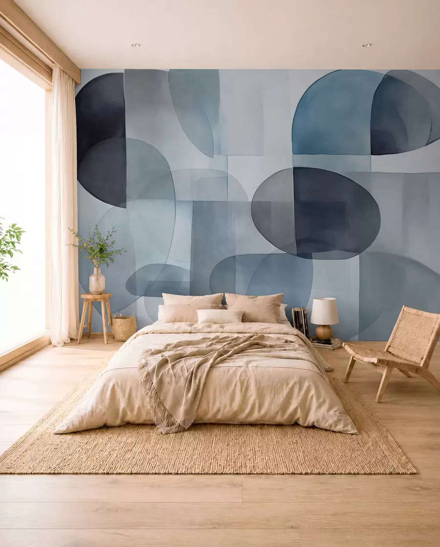 carta da parati Forme astratte con texture in tonalità di grigio e blu, toni tenui, composizione minimalista, sfondo neutro nr. w09467v1