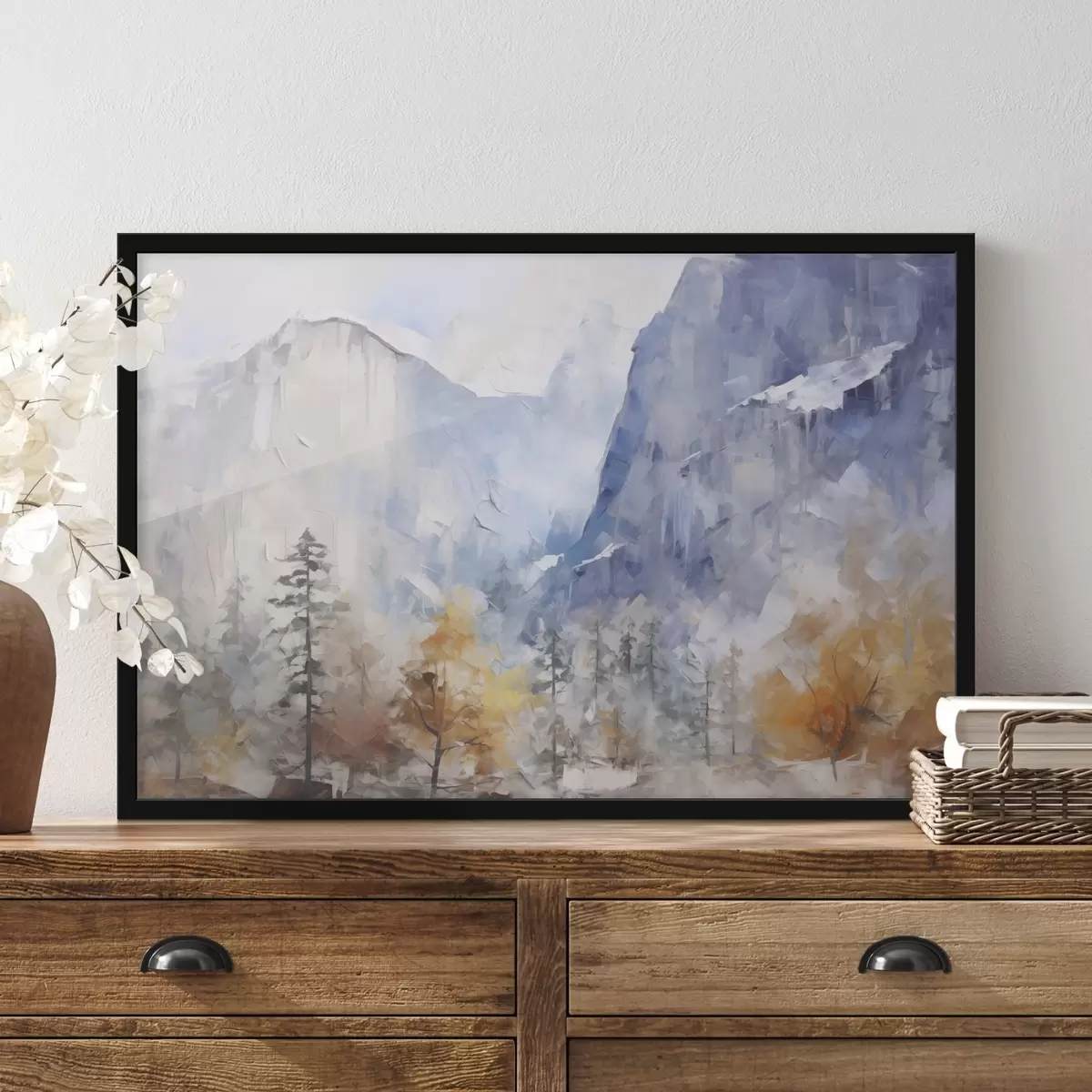 Poster Paesaggio astratto di foresta davanti alle montagne f46298