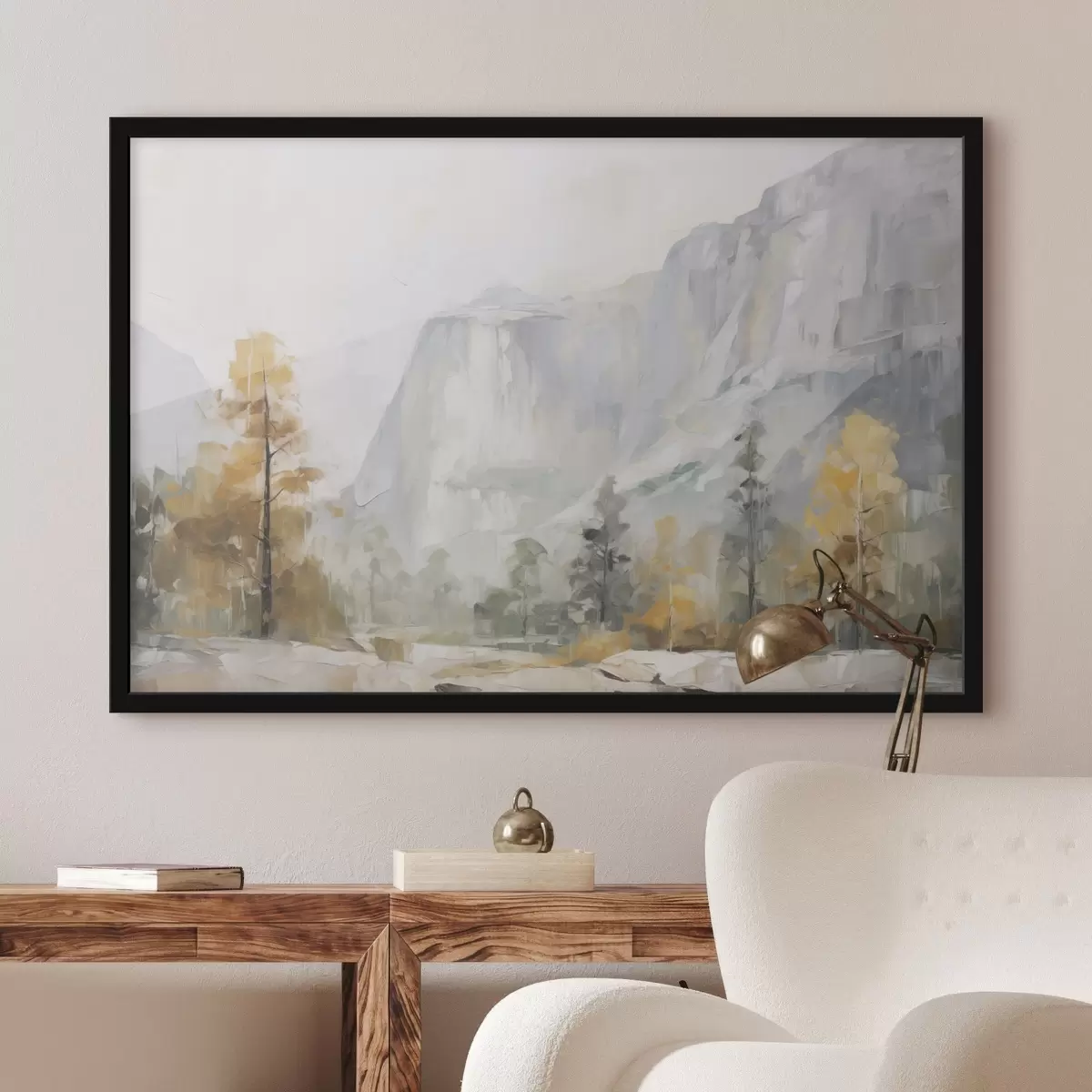 Poster Paesaggio di una foresta di fronte alle montagne, imitazione di un dipinto f46299