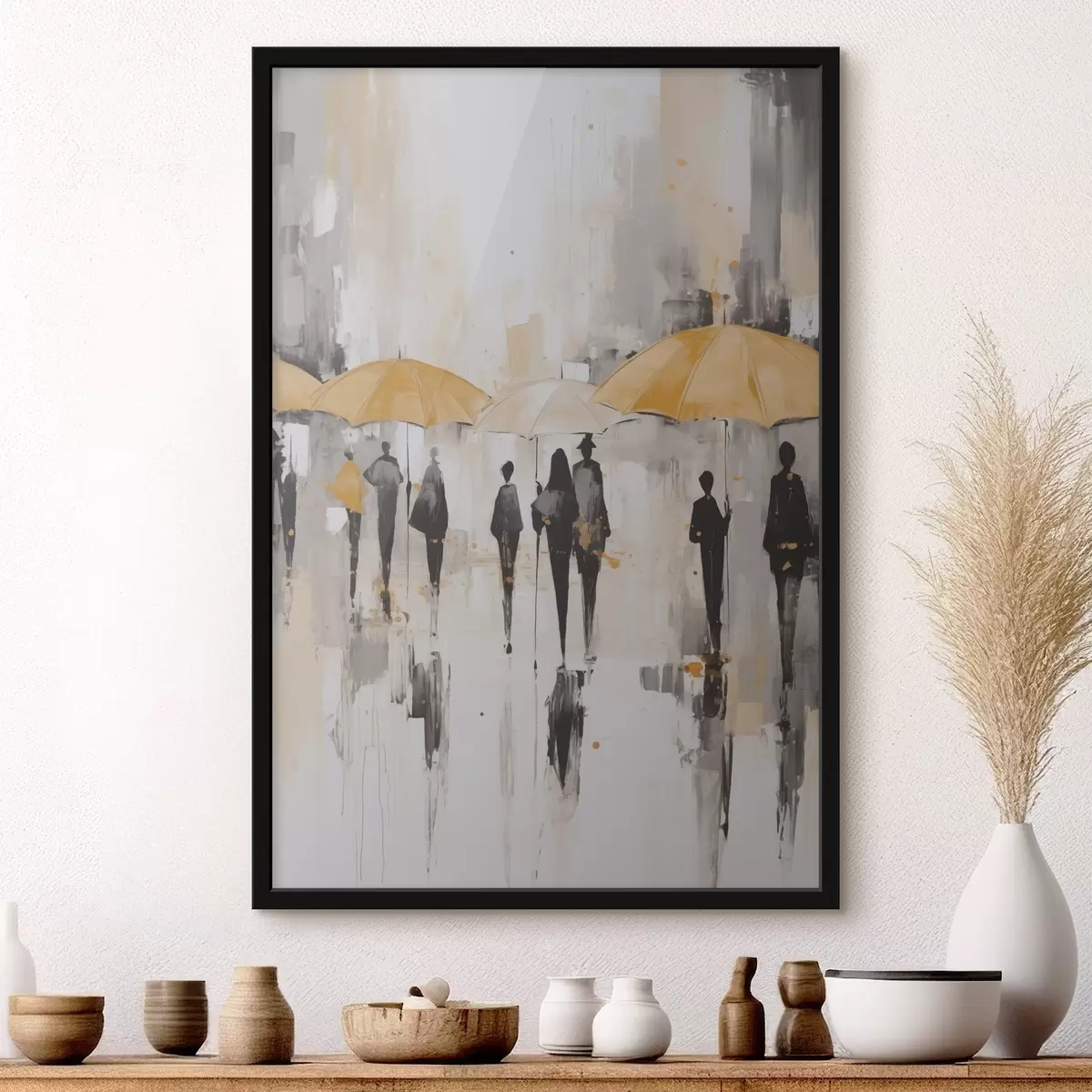 Poster Astrazione di persone con ombrelli f46304