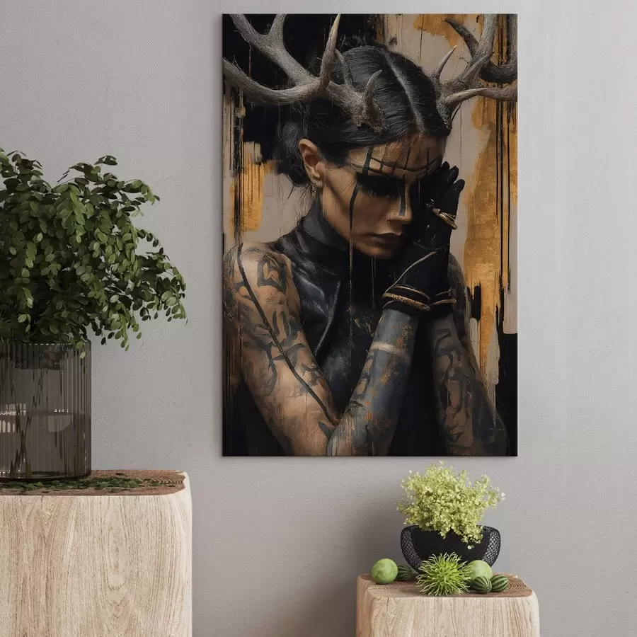 carta da parati Donna con le corna dall'aspetto tenebroso con linee nere sul viso nr. s46144