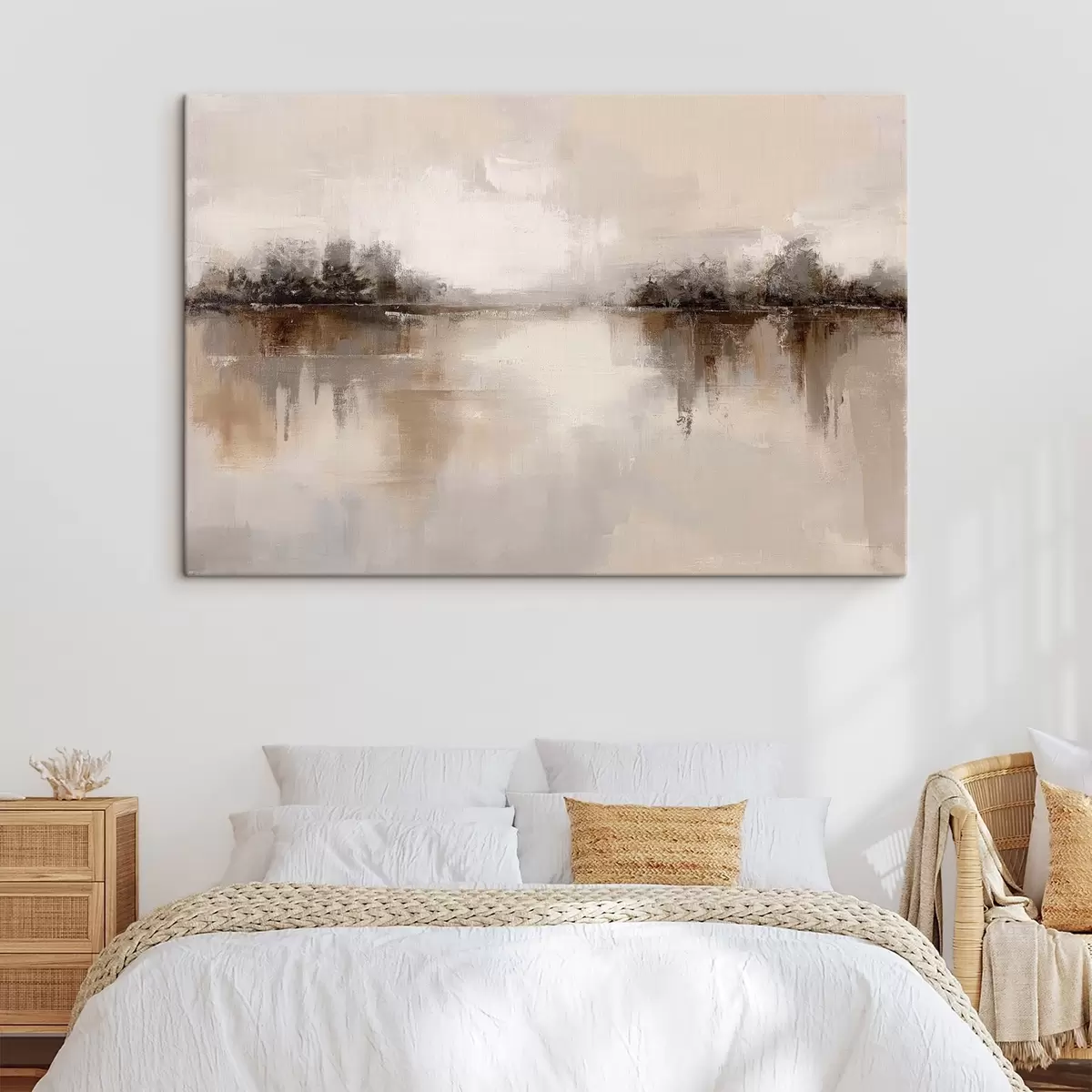 carta da parati Paesaggio morbido con un lago dai toni caldi beige-grigi nr. s46158