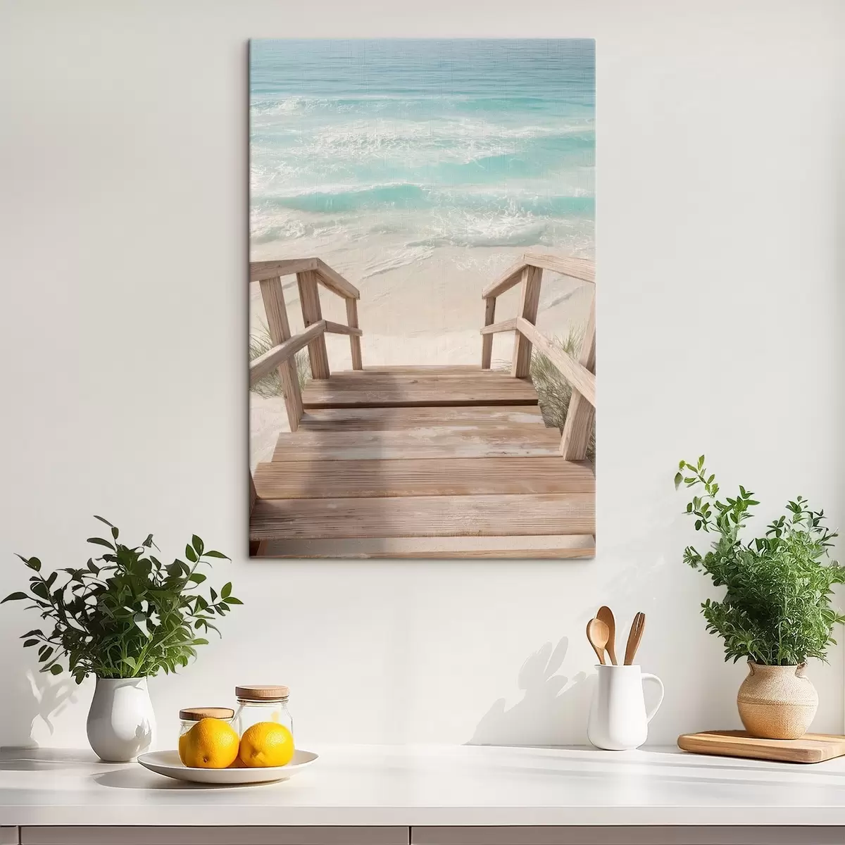carta da parati Scale in legno che conducono a una spiaggia turchese nr. s46163