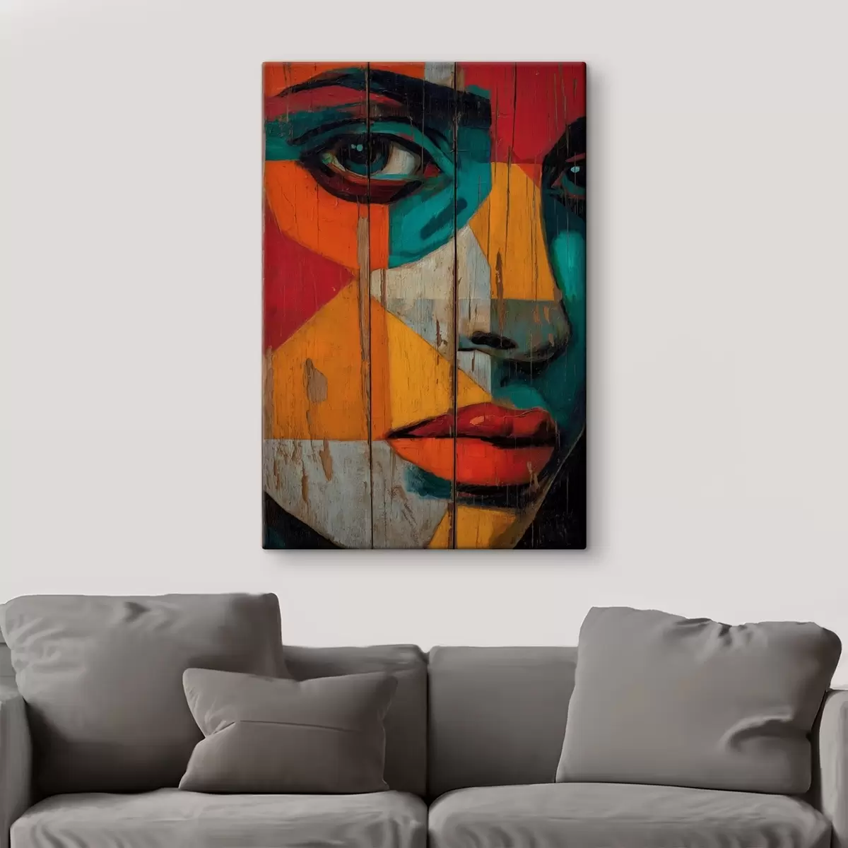 carta da parati Ritratto geometrico luminoso su tavole di legno nr. s46165