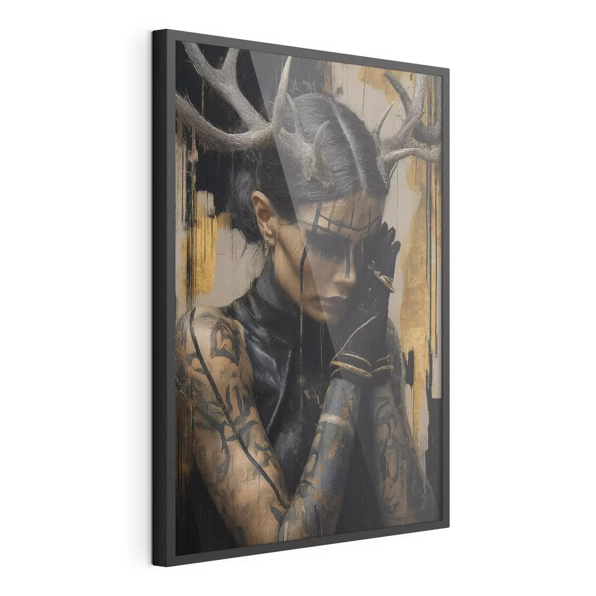Poster Donna con le corna dall'aspetto tenebroso con linee nere sul viso f46144