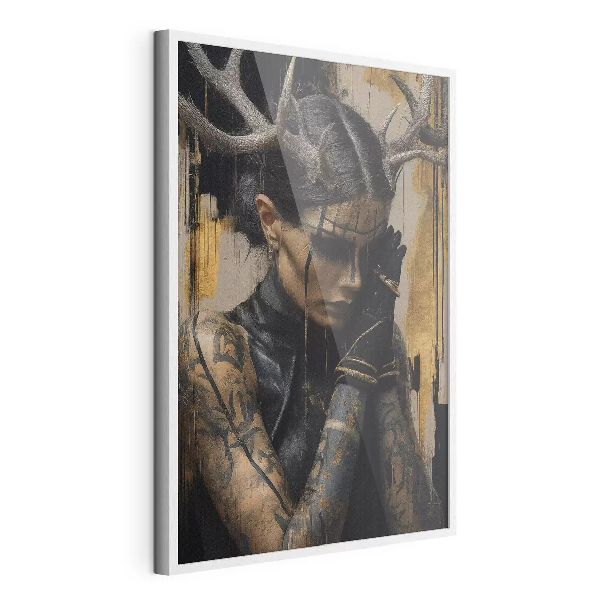 Poster Donna con le corna dall'aspetto tenebroso con linee nere sul viso f46144