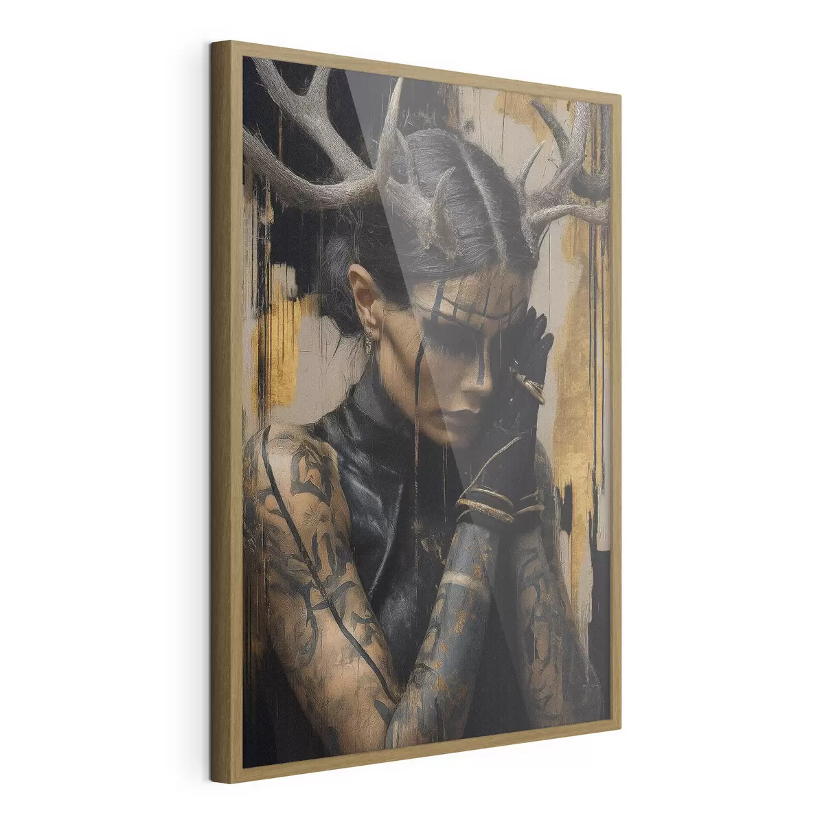 Poster Donna con le corna dall'aspetto tenebroso con linee nere sul viso f46144
