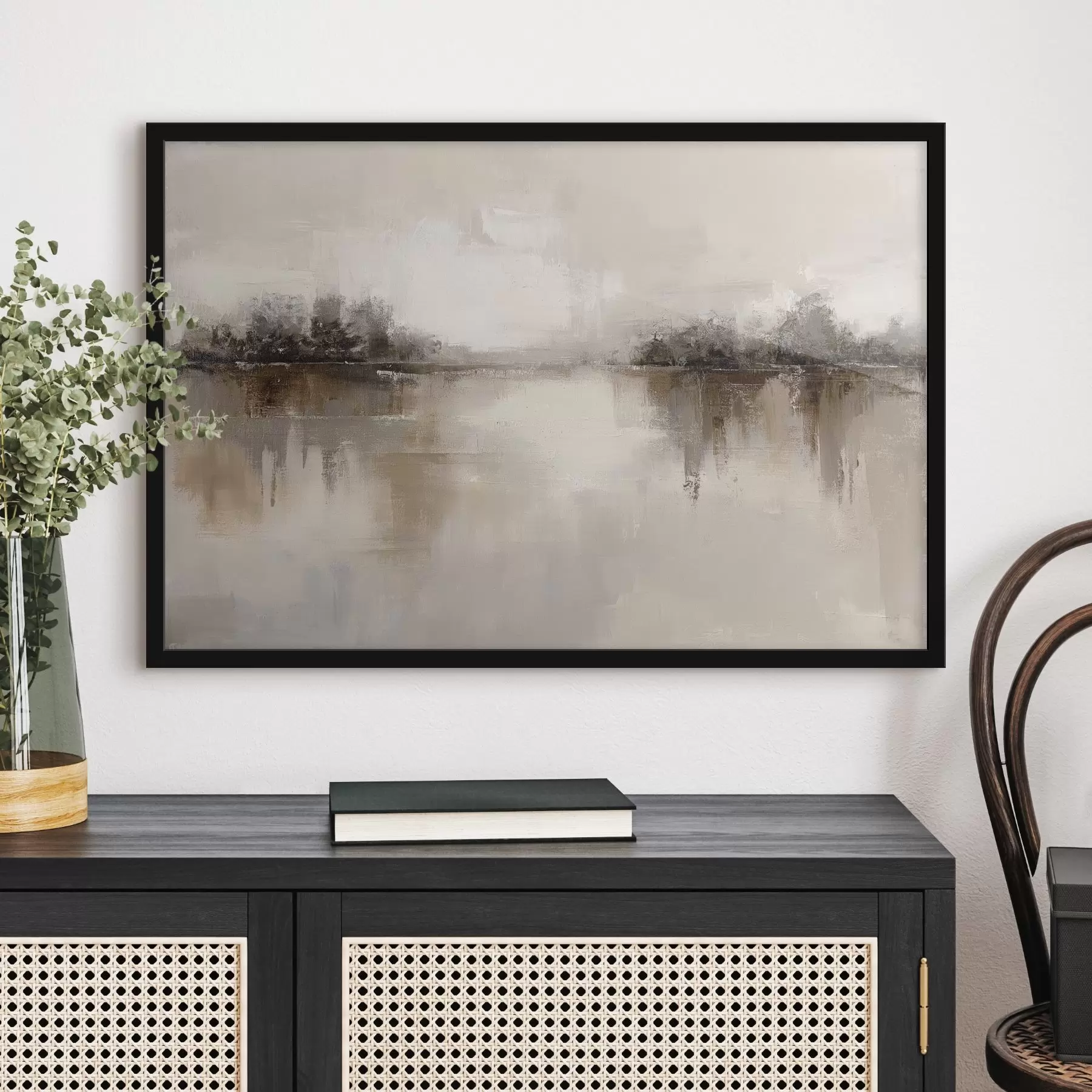 carta da parati Paesaggio morbido con un lago dai toni caldi beige-grigi nr. f46158