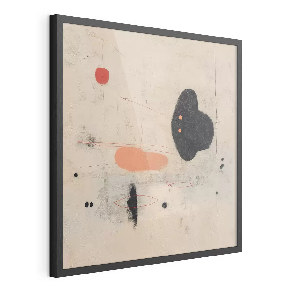 Poster Disegno astratto minimalista con accenti neri e corallo f46159