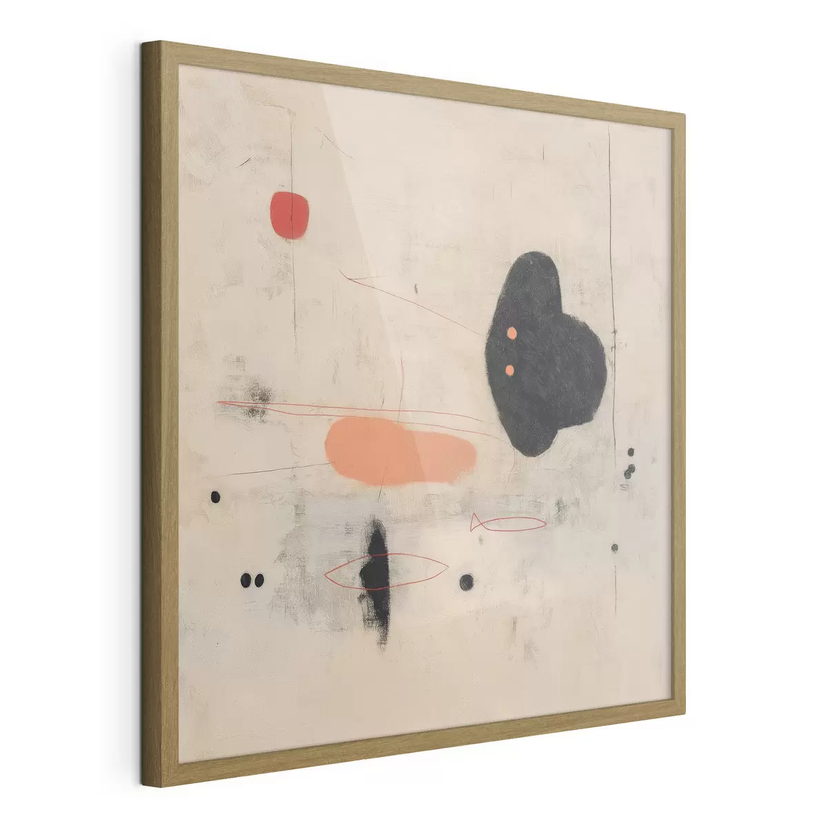 Poster Disegno astratto minimalista con accenti neri e corallo f46159