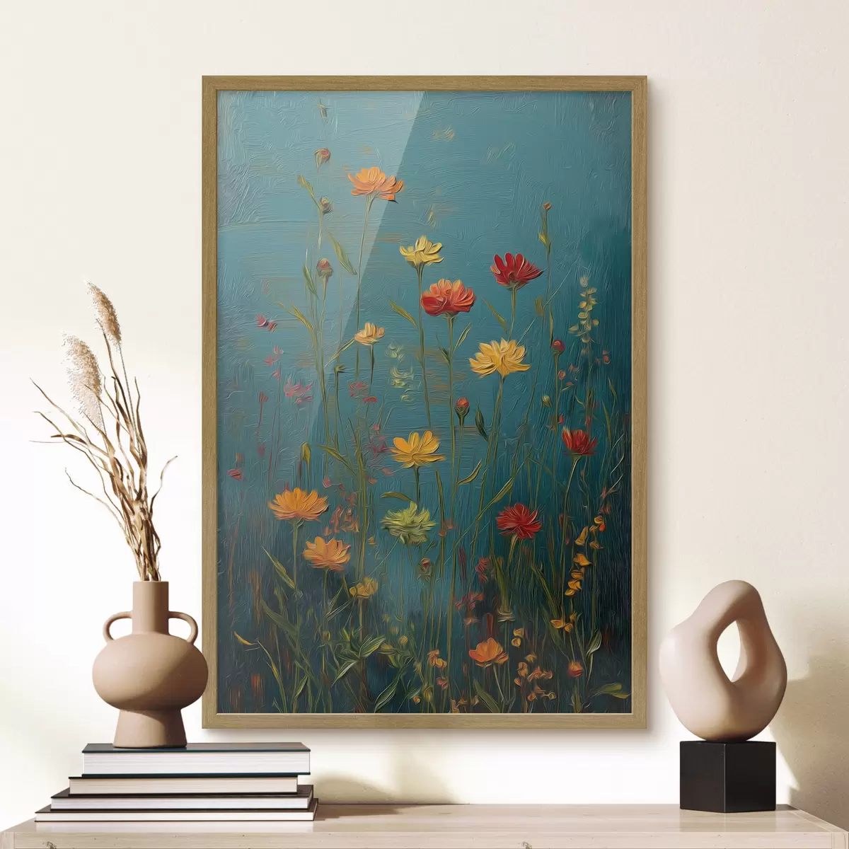 Poster Fiori selvatici su uno sfondo turchese intenso f46169